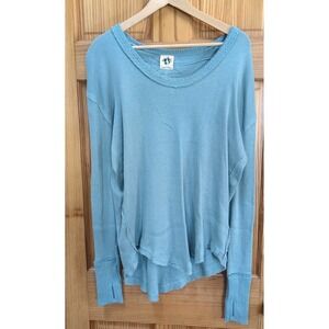NEW Free People Top Sz M Colby Long Sleeve Thumbholes Blue Slouchy Tunic Relax